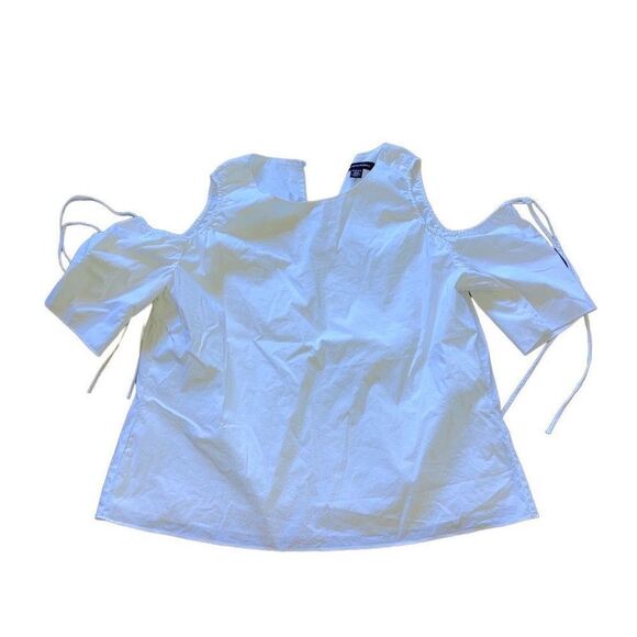 Saks Fifth Avenue Size Medium White Short Sleeve Cold Shoulder Tie Detail Blouse - Picture 1 of 4